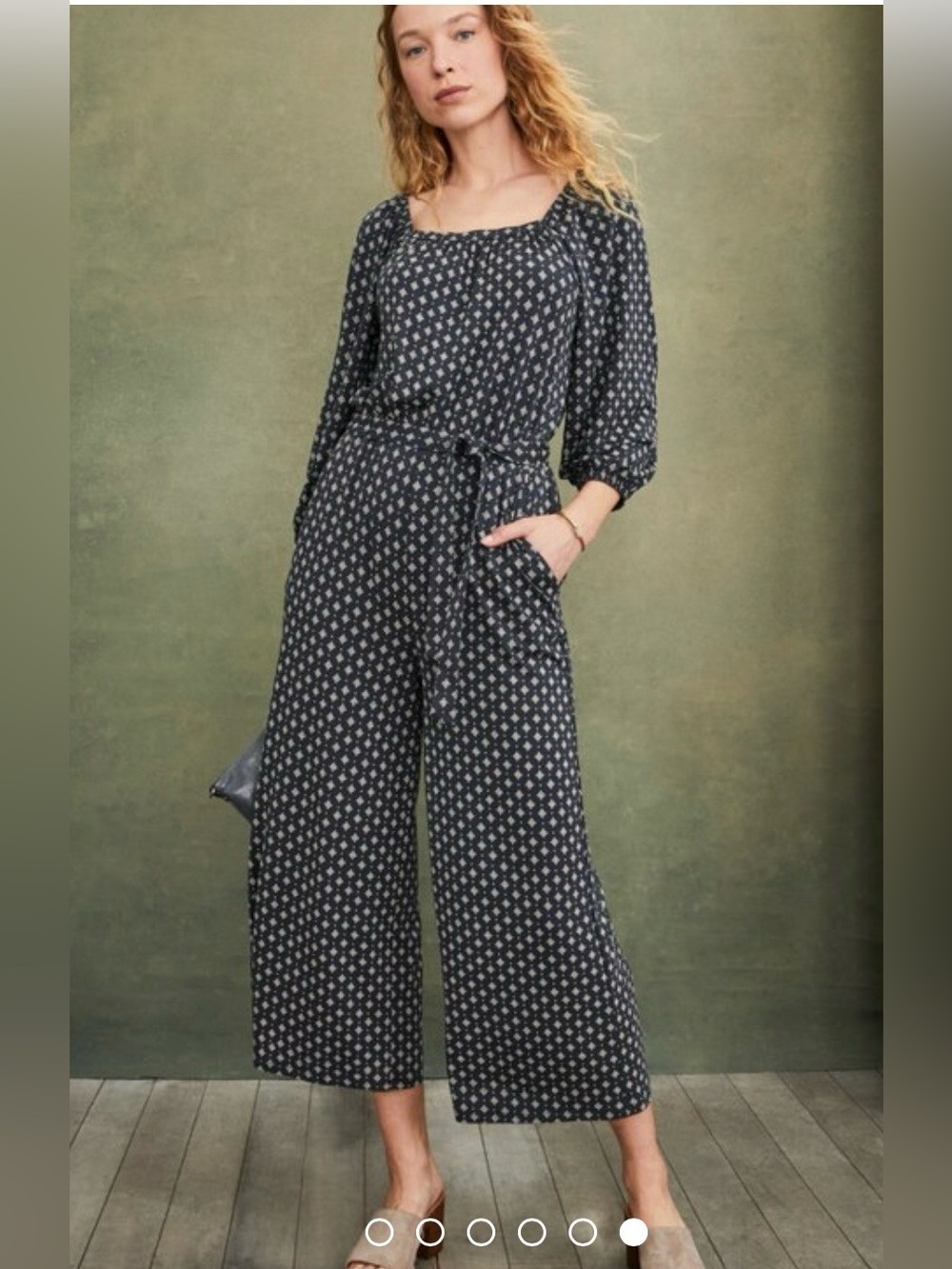Garnet Hill Retro Femme Knit Navy Print Jumpsuit